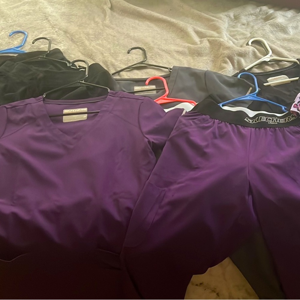 Nursing scrubs! I have tons of sets of sketchers scrubs all different colors.